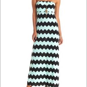 Mint and Black Chevron Bow Back Maxi Dress